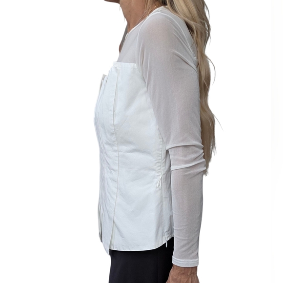 Anne Fontaine Sheer Pleated Corset-Style Blouse – Ivory Mesh Top Size 40 - Picture 6 of 11